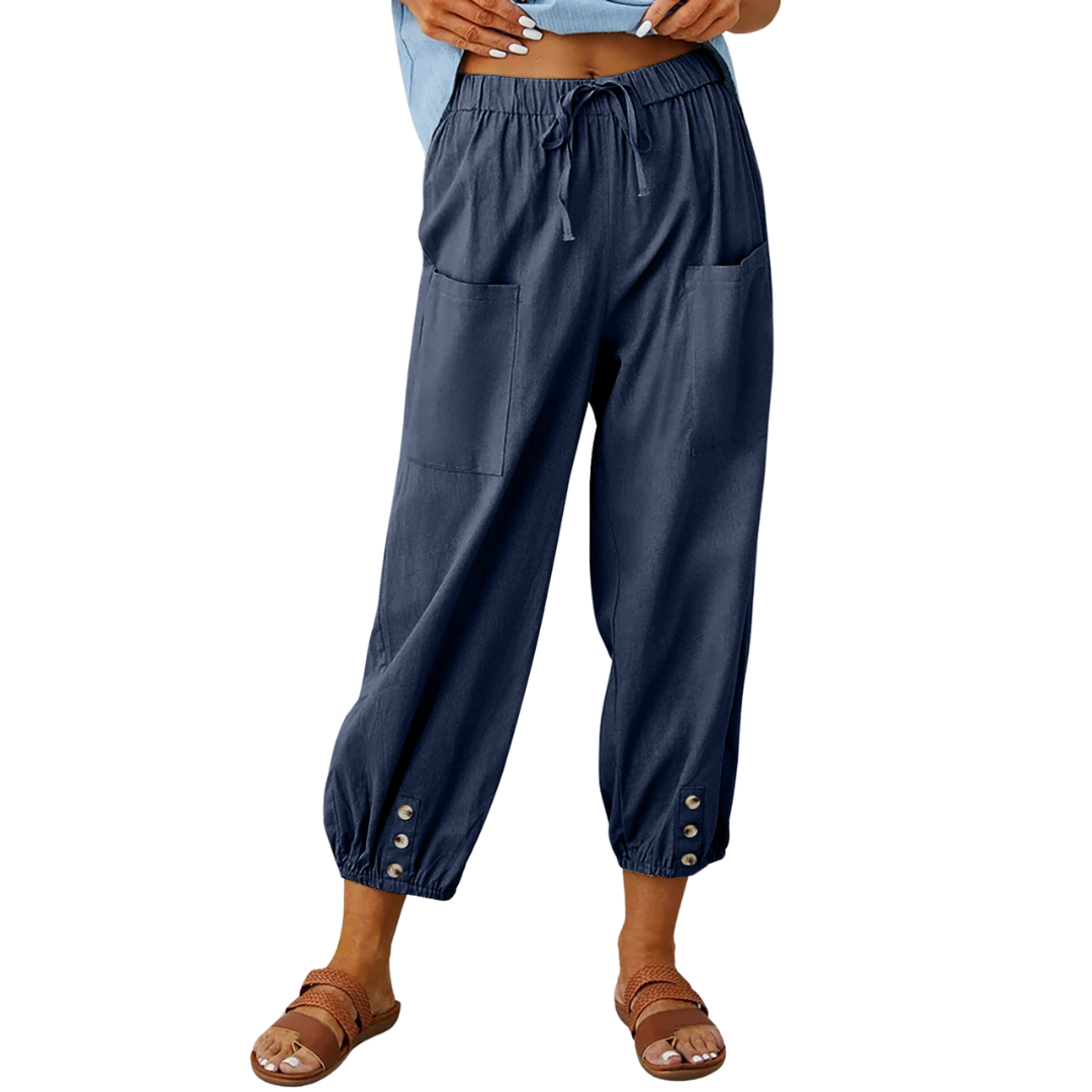Chique en luchtige linnen broek voor de zomer met een losse pasvorm en ademende stof.