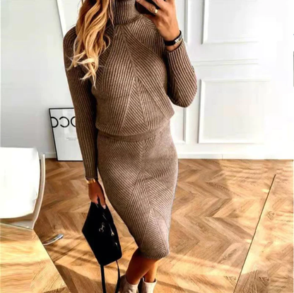 Gezellige gebreide jurk voor dames - ideale jurk voor koude herfst- of winterdagen, die stijl combineert met comfort.