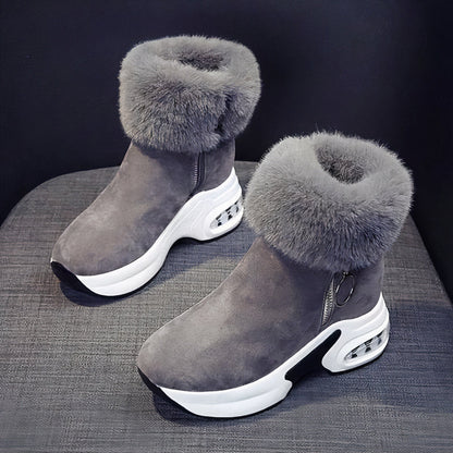 Dames fleece winterlaarzen met pluche fleece voering, plateauzool en ritssluiting, ideaal om warm en stijlvol te blijven in de winter.