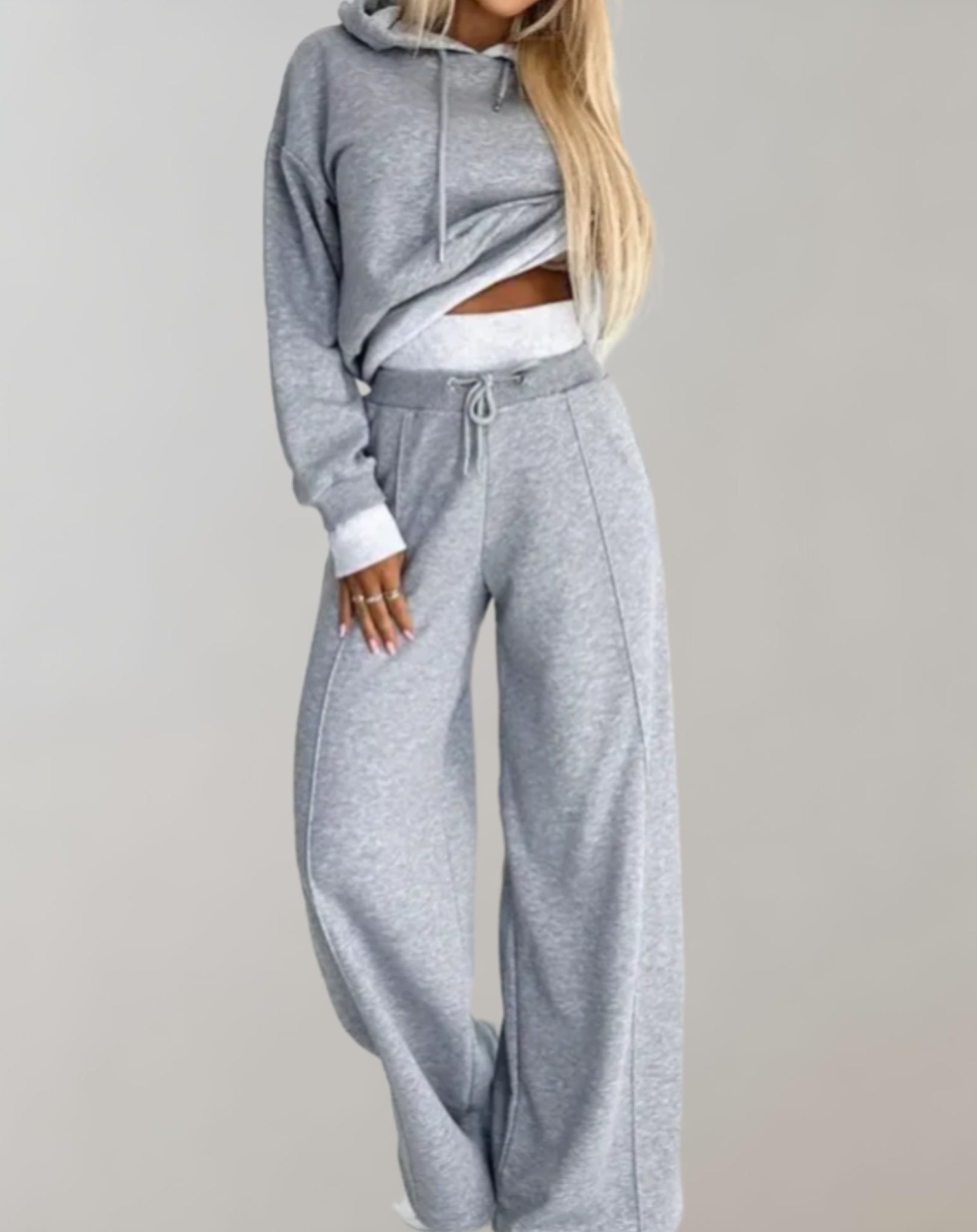 Dames loungeset met capuchon en wijde broek, perfect voor comfort en ontspanning