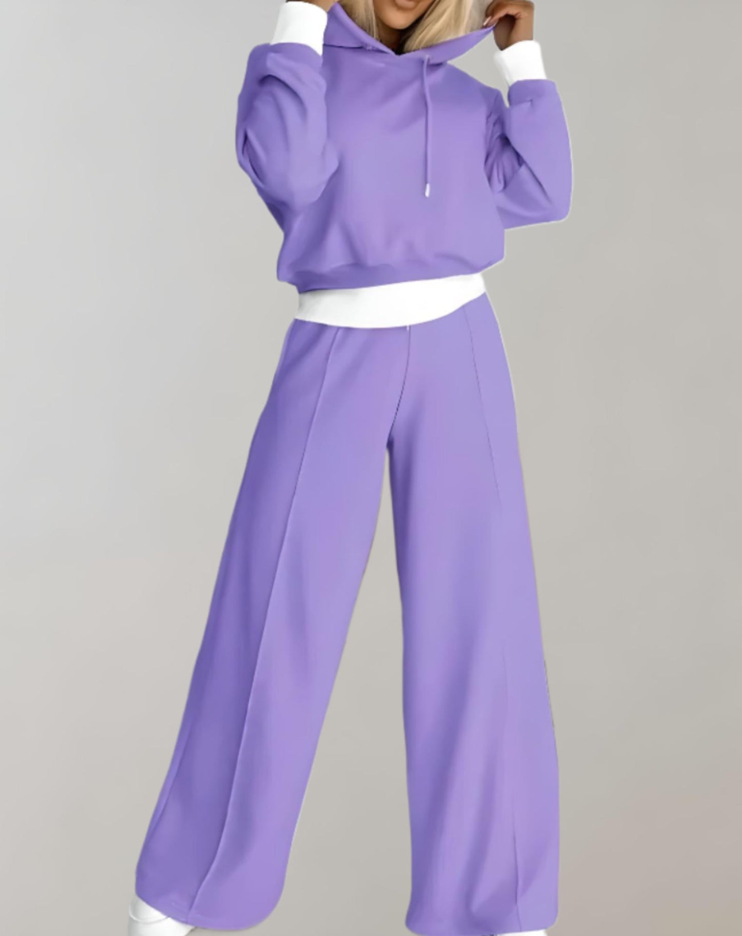 Dames loungeset met capuchon en wijde broek, perfect voor comfort en ontspanning