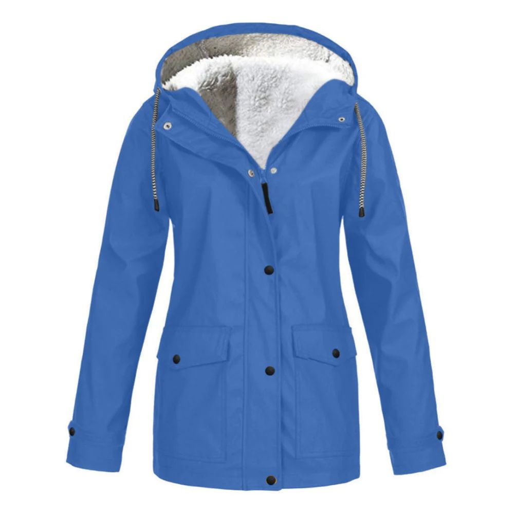 Dames winterjas met fleece voering, ideaal voor herfst- en winterdagen, met verstelbare capuchon en ruime zakken.