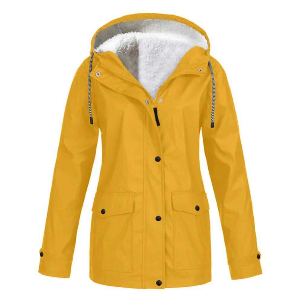 Dames winterjas met fleece voering, ideaal voor herfst- en winterdagen, met verstelbare capuchon en ruime zakken.