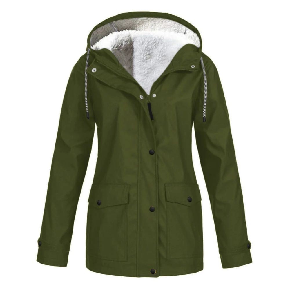 Dames winterjas met fleece voering, ideaal voor herfst- en winterdagen, met verstelbare capuchon en ruime zakken.