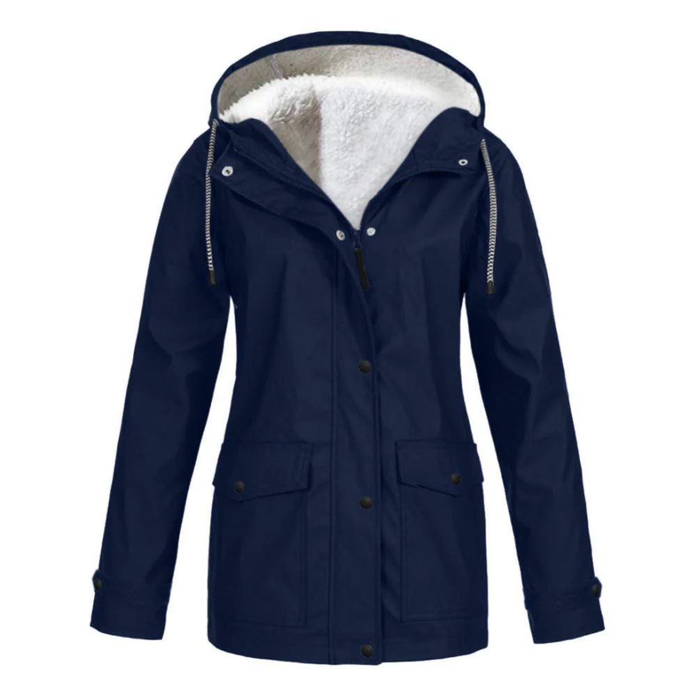 Dames winterjas met fleece voering, ideaal voor herfst- en winterdagen, met verstelbare capuchon en ruime zakken.