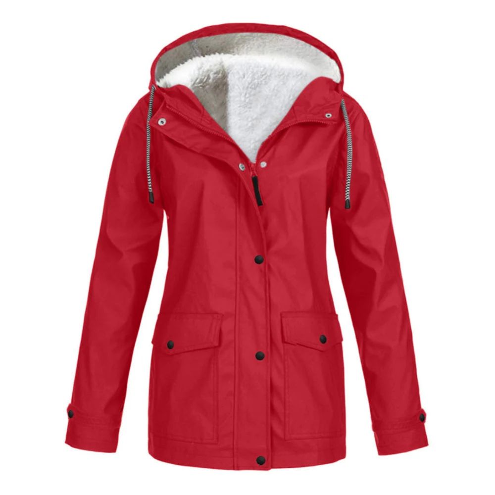 Dames winterjas met fleece voering, ideaal voor herfst- en winterdagen, met verstelbare capuchon en ruime zakken.