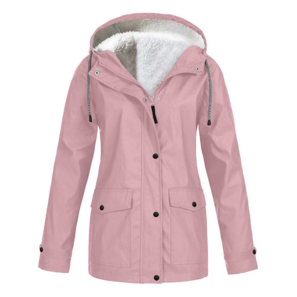 Dames winterjas met fleece voering, ideaal voor herfst- en winterdagen, met verstelbare capuchon en ruime zakken.