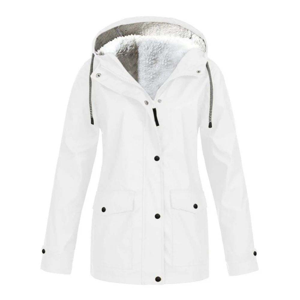 Dames winterjas met fleece voering, ideaal voor herfst- en winterdagen, met verstelbare capuchon en ruime zakken.