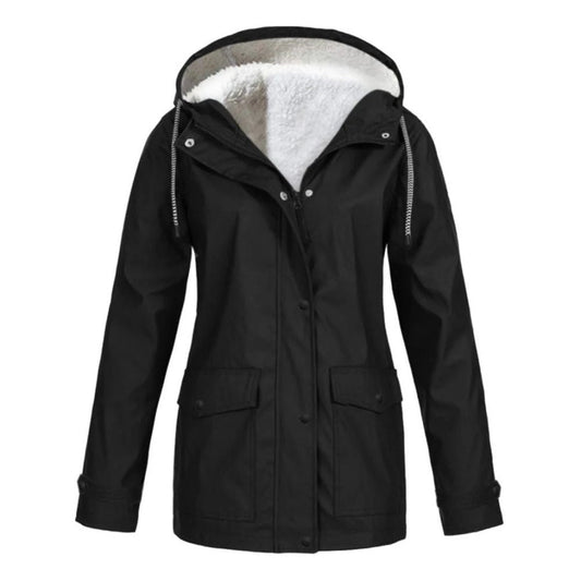 Dames winterjas met fleece voering, ideaal voor herfst- en winterdagen, met verstelbare capuchon en ruime zakken.