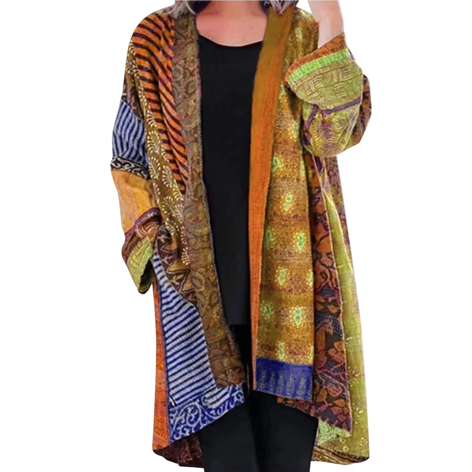 Elegant, kleurrijk los vest, ideaal voor een stijlvolle en comfortabele look op frisse dagen.