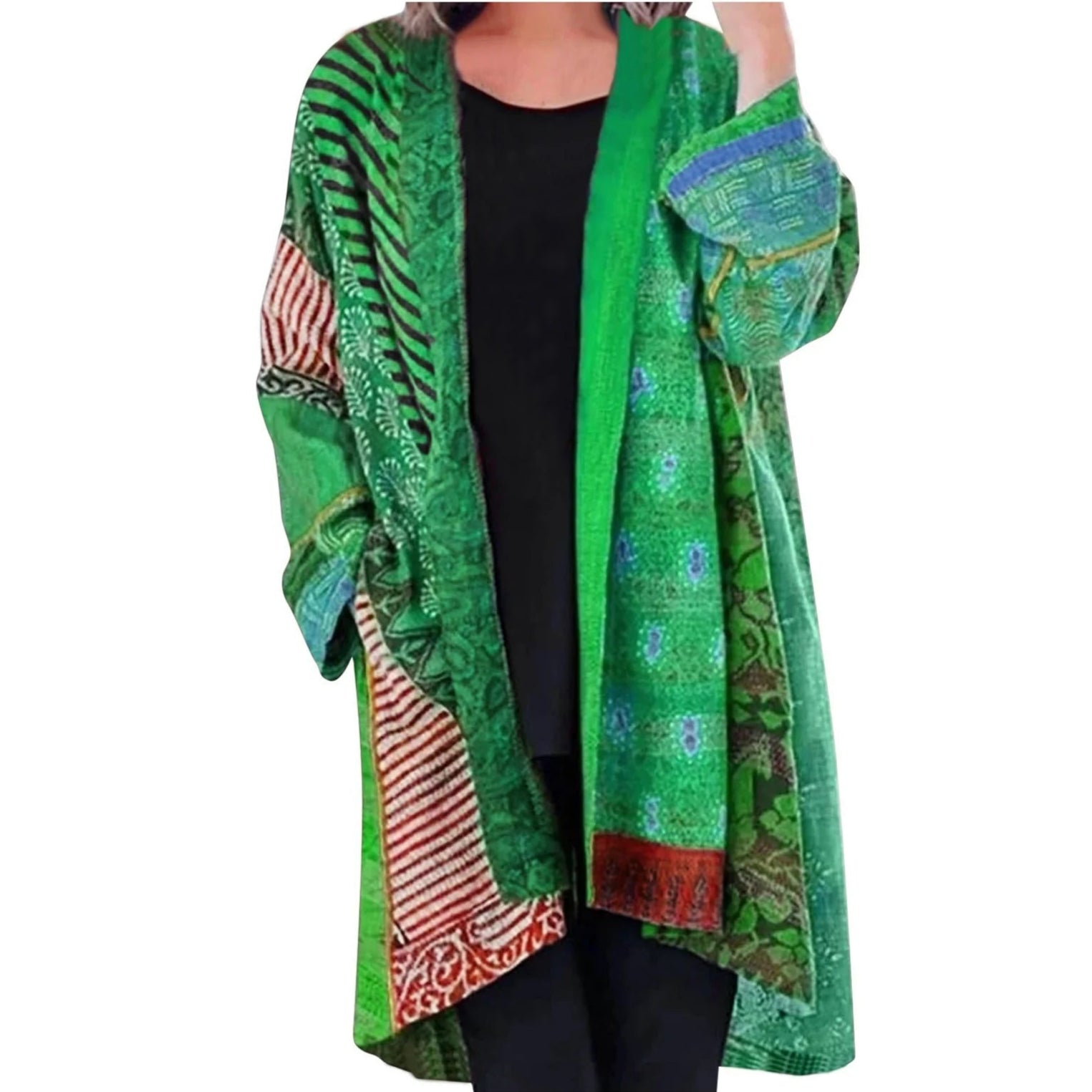 Elegant, kleurrijk los vest, ideaal voor een stijlvolle en comfortabele look op frisse dagen.