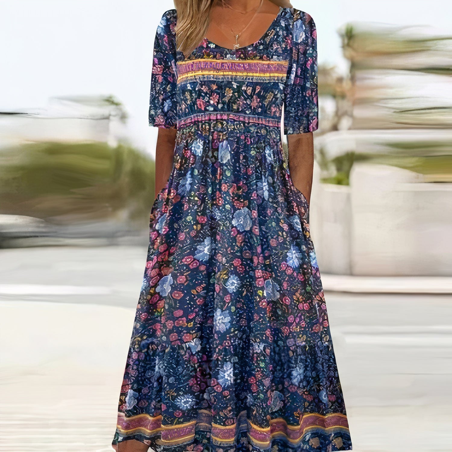 Elegante bohemian jurk voor dames met een vloeiende snit en luchtig comfort.