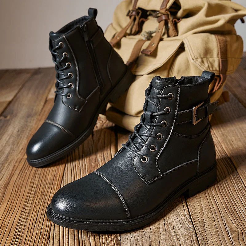 Elegante leren herenlaarzen, robuust en stijlvol, ideaal voor herfst- en winterdagen.