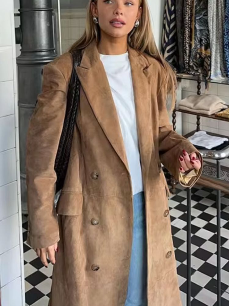Elegante suède jas voor dames, ideaal voor koude herfst- en winterdagen, stijlvol en luxueus