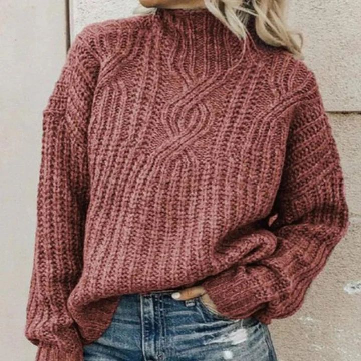 Gezellige gebreide trui voor dames met een zachte gebreide kwaliteit, perfect voor herfst- en winterdagen.