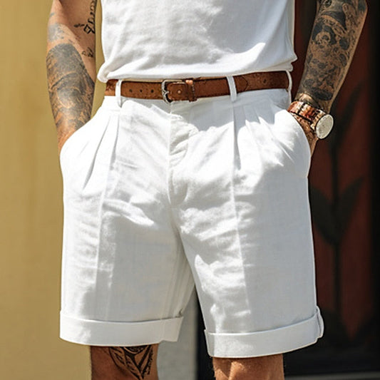 Stijlvolle linnen herenshort met een geplooide structuur voor een elegante zomerse look