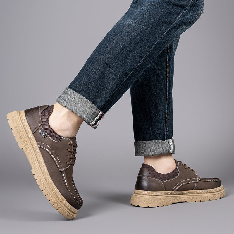 Stijlvolle en comfortabele retro leren herenschoenen, ideaal voor herfst- en winterdagen.