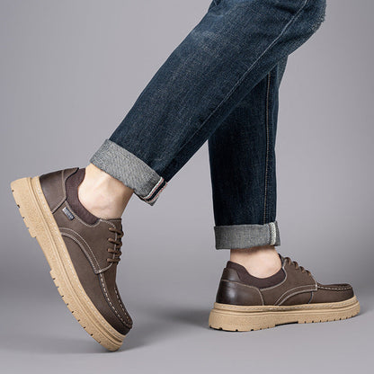 Stijlvolle en comfortabele retro leren herenschoenen, ideaal voor herfst- en winterdagen.