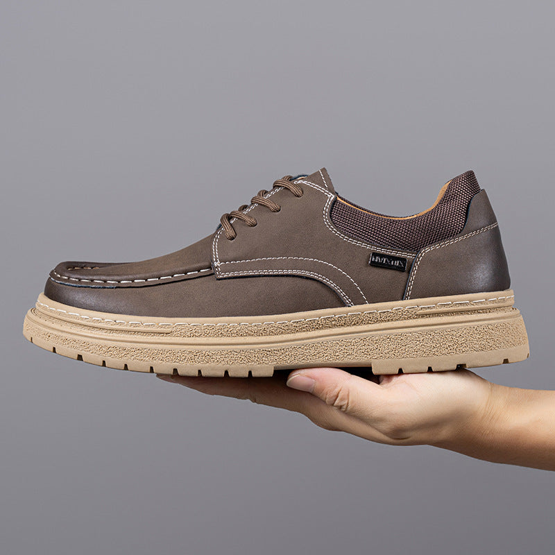 Stijlvolle en comfortabele retro leren herenschoenen, ideaal voor herfst- en winterdagen.