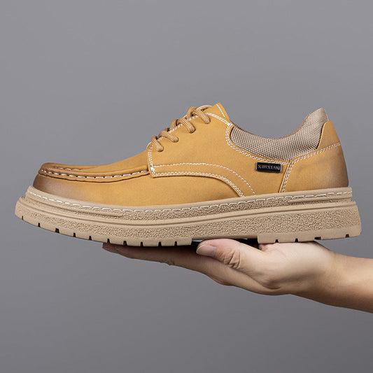 Stijlvolle en comfortabele retro leren herenschoenen, ideaal voor herfst- en winterdagen.