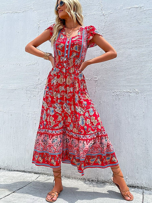 Rode bohemien maxi-jurk in vintage stijl - Ivee