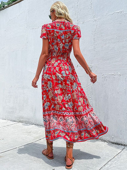 Rode bohemien maxi-jurk in vintage stijl - Ivee