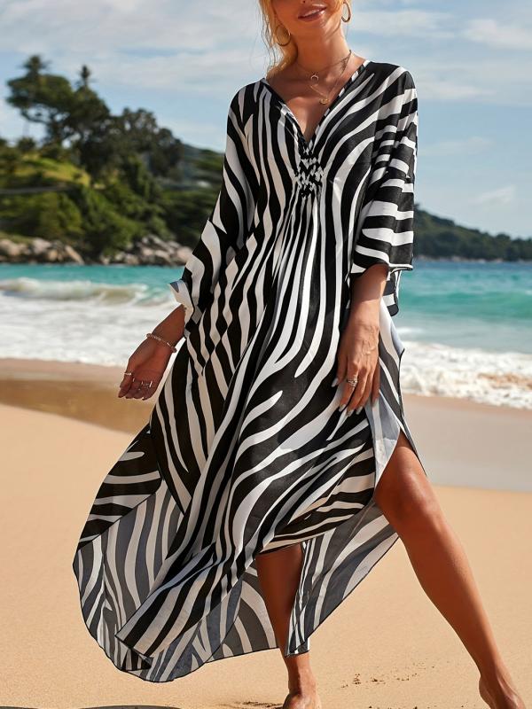 Strandjurk met zebraprint en V-hals -Yami