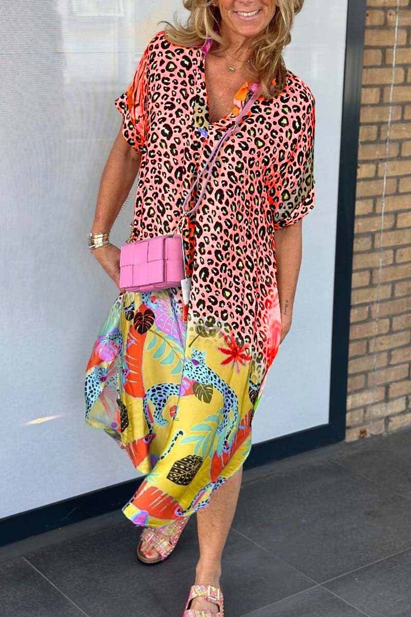 Casual jurk met luipaardprint en korte mouwen - Acel