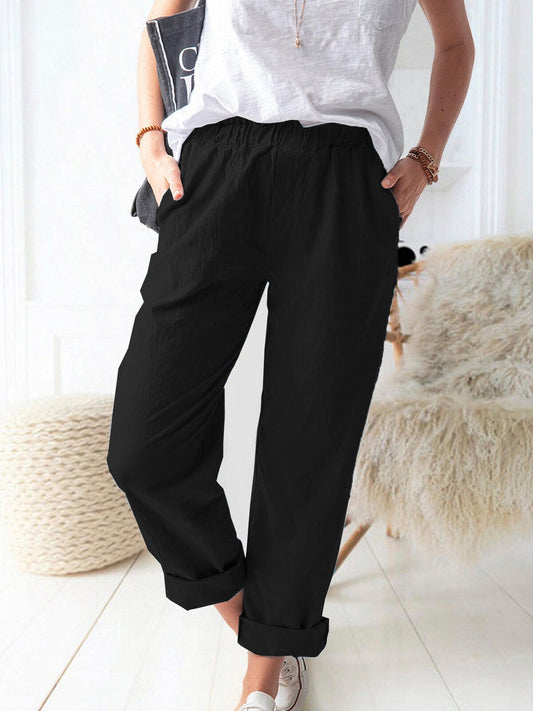 Luchtige linnen broek voor dames met een relaxte pasvorm, ademend en comfortabel voor warme dagen.
