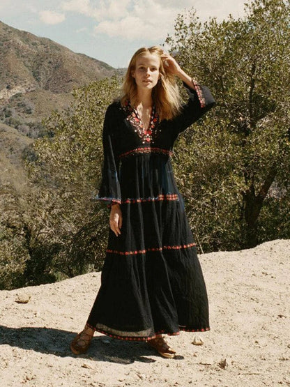 Zwarte boho maxi kanten jurk - Dera