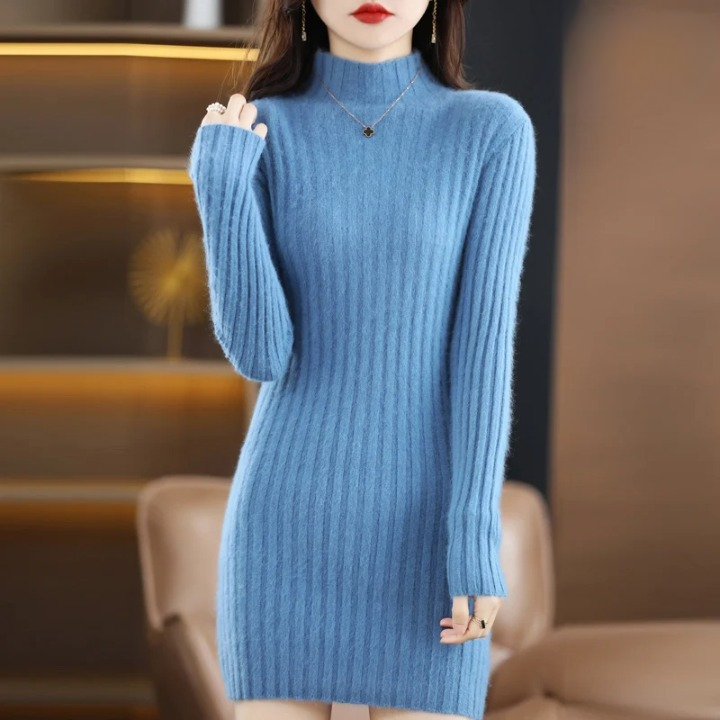 Modieuze warme jumperjurk voor dames, ideaal voor herfst- en winterdagen, met zacht materiaal en elegante snit.