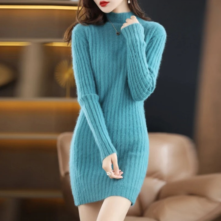 Modieuze warme jumperjurk voor dames, ideaal voor herfst- en winterdagen, met zacht materiaal en elegante snit.