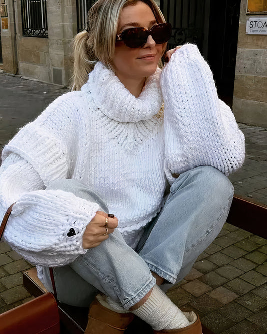 Modieuze gebreide jumperjurk voor dames, ideaal voor elegante herfst- en winterdagen.