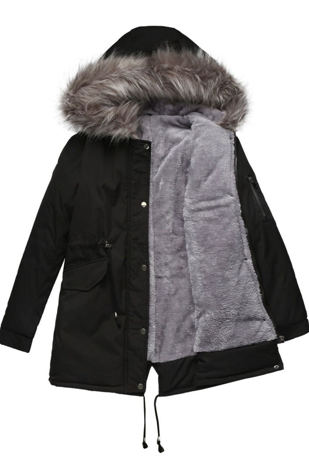 Parka jas met capuchon van imitatiebont voor dames, ideaal voor koude herfst- en winterdagen.