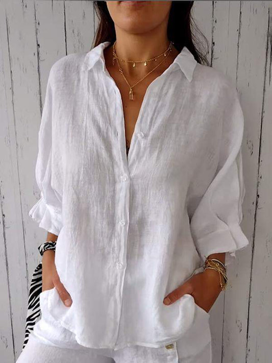 Relaxed fit zomershirt van katoen en linnen – licht, ademend en perfect voor warme dagen