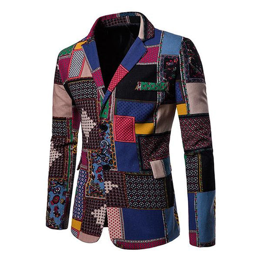 Stijlvolle warme blazer voor heren met een modern patchworkontwerp, ideaal voor de herfst en winter