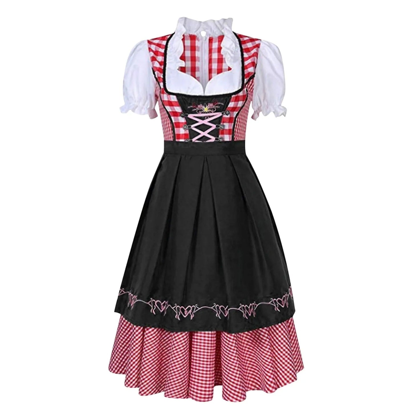 Oktoberfest dirndl met geruit patroon en korte mouwen - Arielle