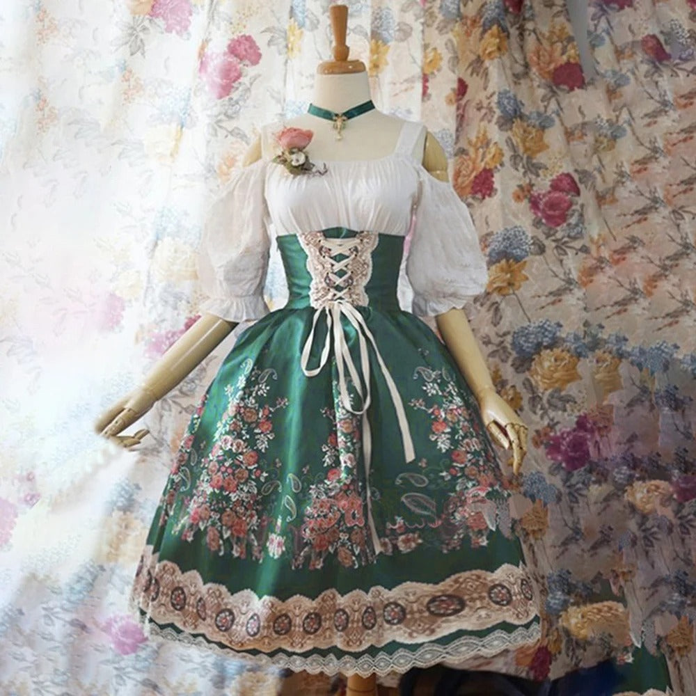 Gebloemde dirndl met schort en bloemdecoratie voor Oktoberfest - Sybil