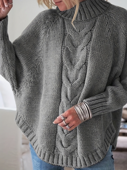 Warme gebreide trui voor dames met een elegant kabelpatroon, ideaal voor herfst- en winterdagen