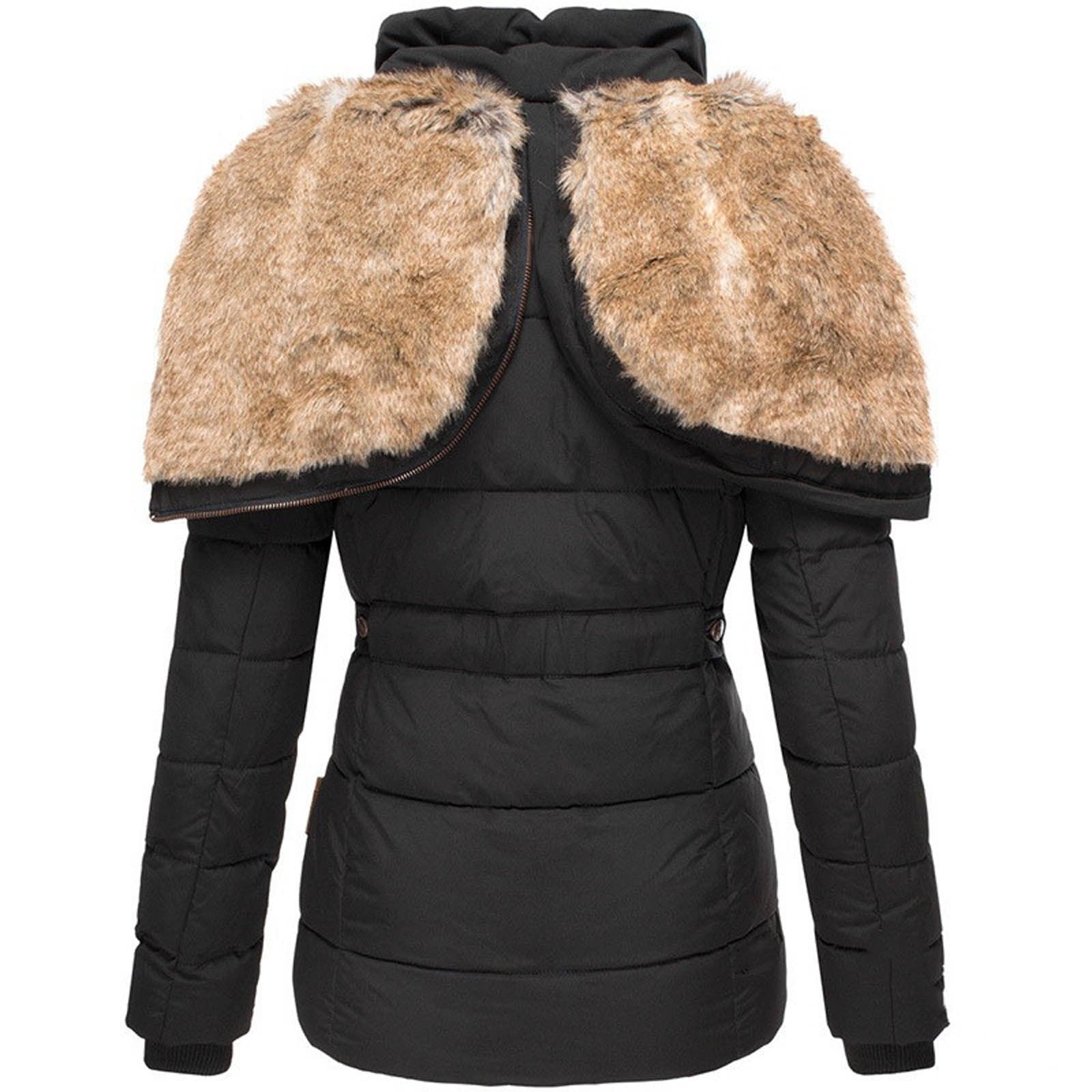 Warme Winterjacke für Frauen mit Kunstfellkapuze, ideal für kalte Herbst- und Wintertage.