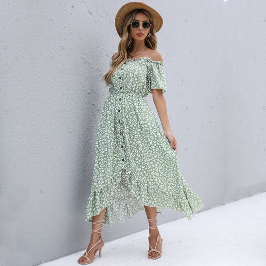 Off-the-shoulder jurk met bloemenpatroon in vintage stijl - Cleone