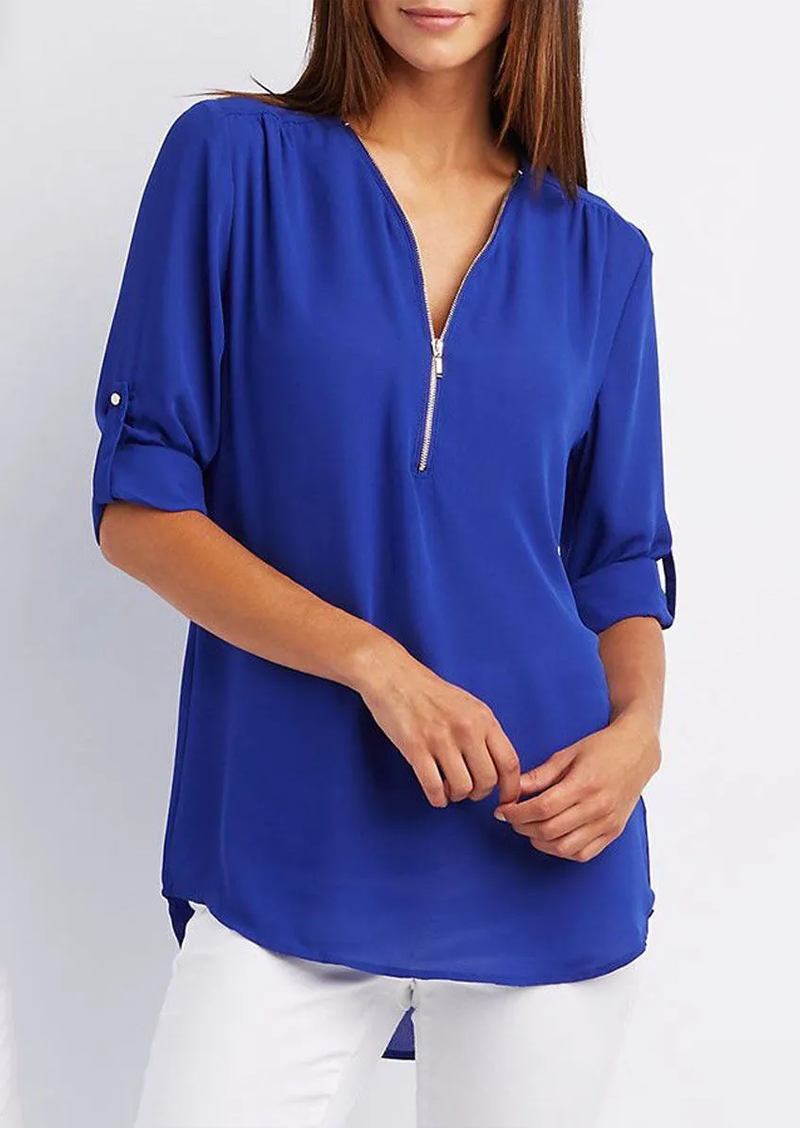 Blouse met V-hals en ritssluiting - Tina