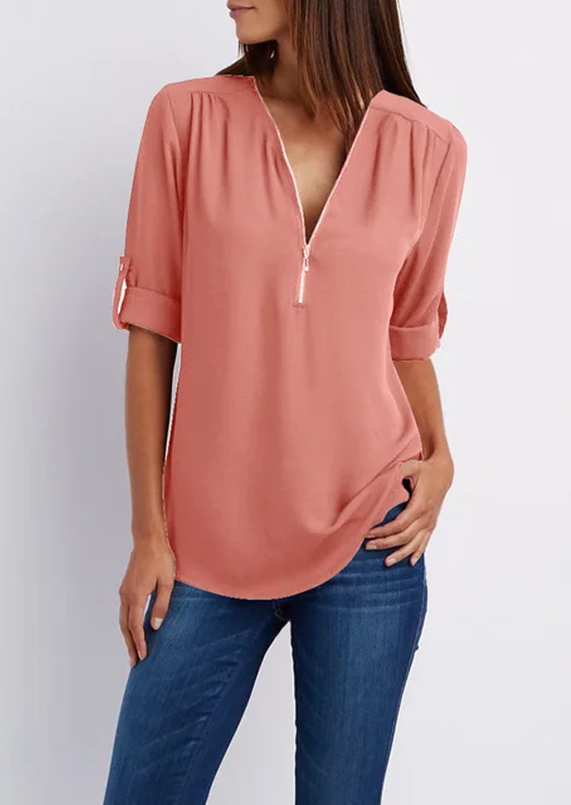 Blouse met V-hals en ritssluiting - Tina