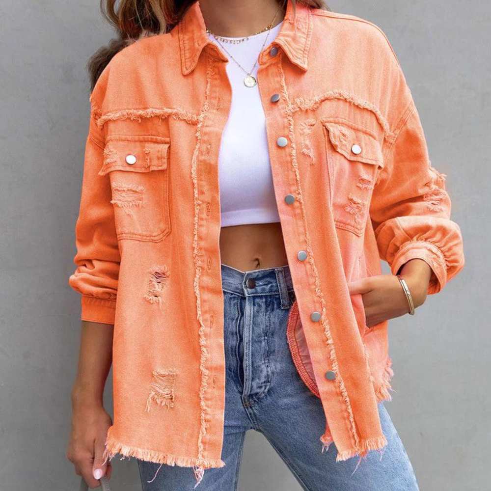 Ivy - Zerrissene Jeansjacke Orangefarben / S